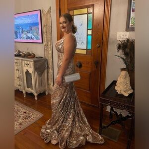 Formal Gown!!  Size 3/4 gorgeous sequined Gown silver/copper/gold
